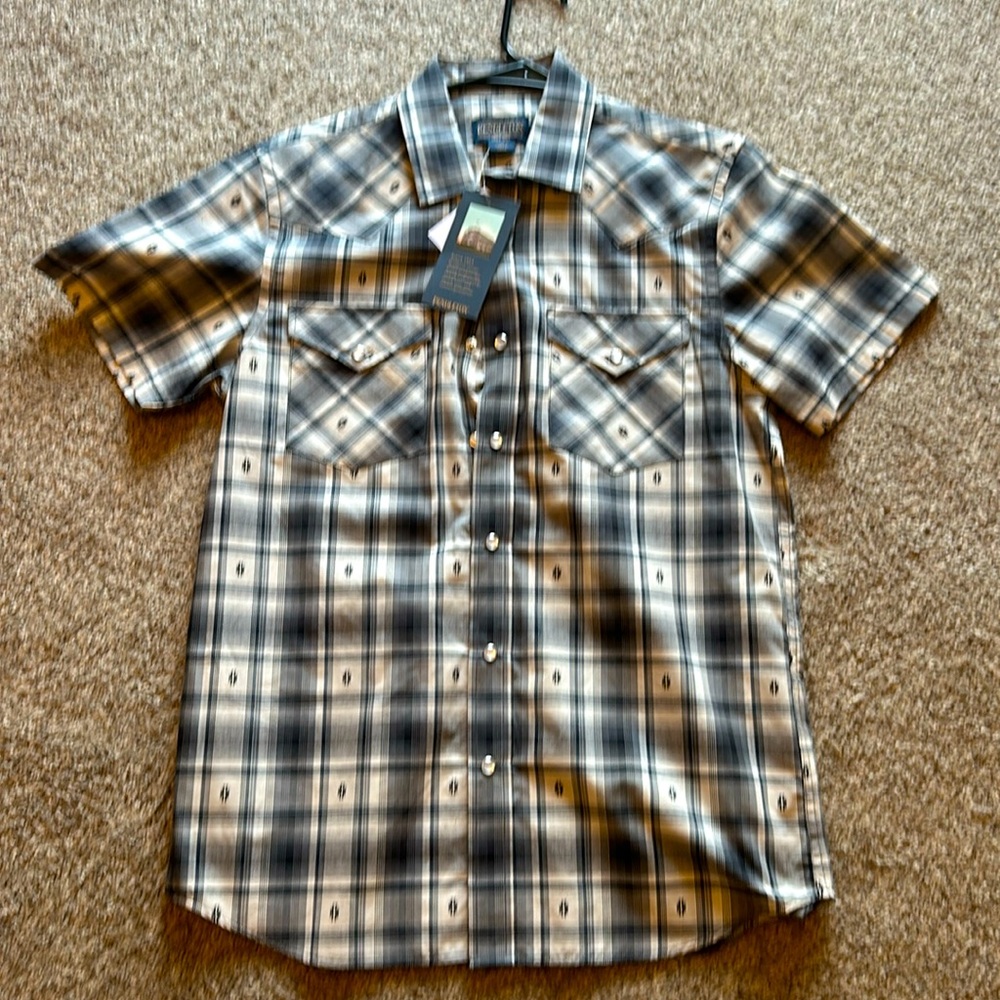Pendleton Gray and White Plaid Short Sleeve Shirt